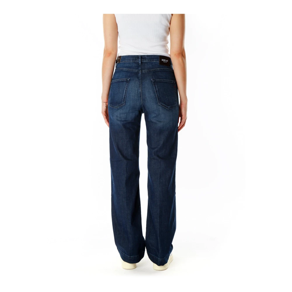Replay Relaxed Straight Fit Mid Waist Jeans Blue Dames