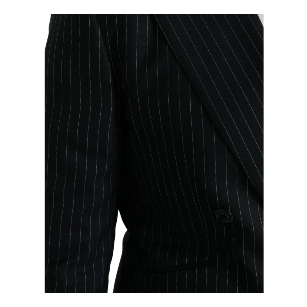 Dolce & Gabbana Zwart Gestreepte Double Breasted Coat Blazer Black Heren