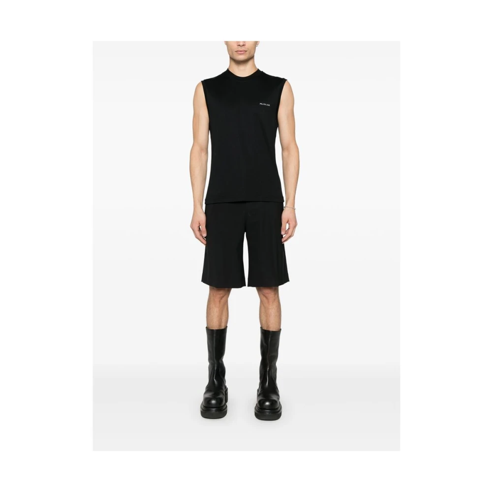 Mugler Zwarte Crew Neck Mouwloze Top Black Heren