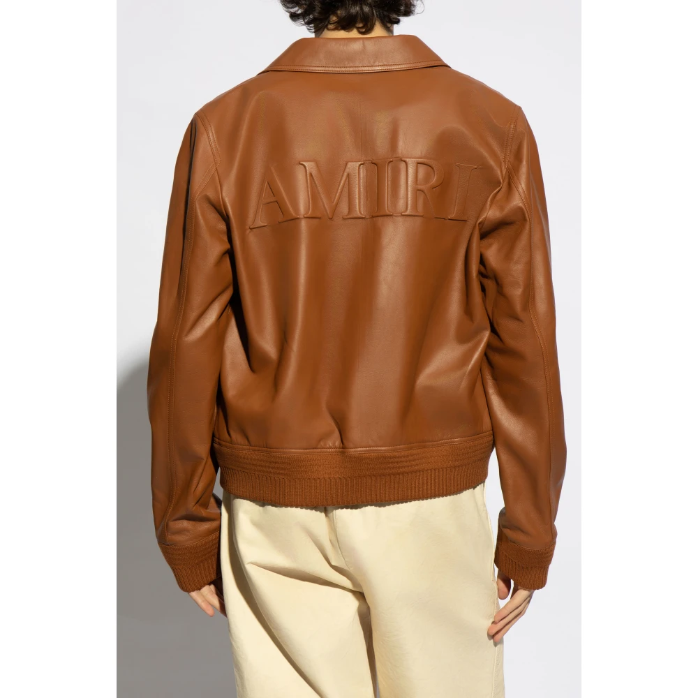 Amiri Leren jas met logo Brown Heren