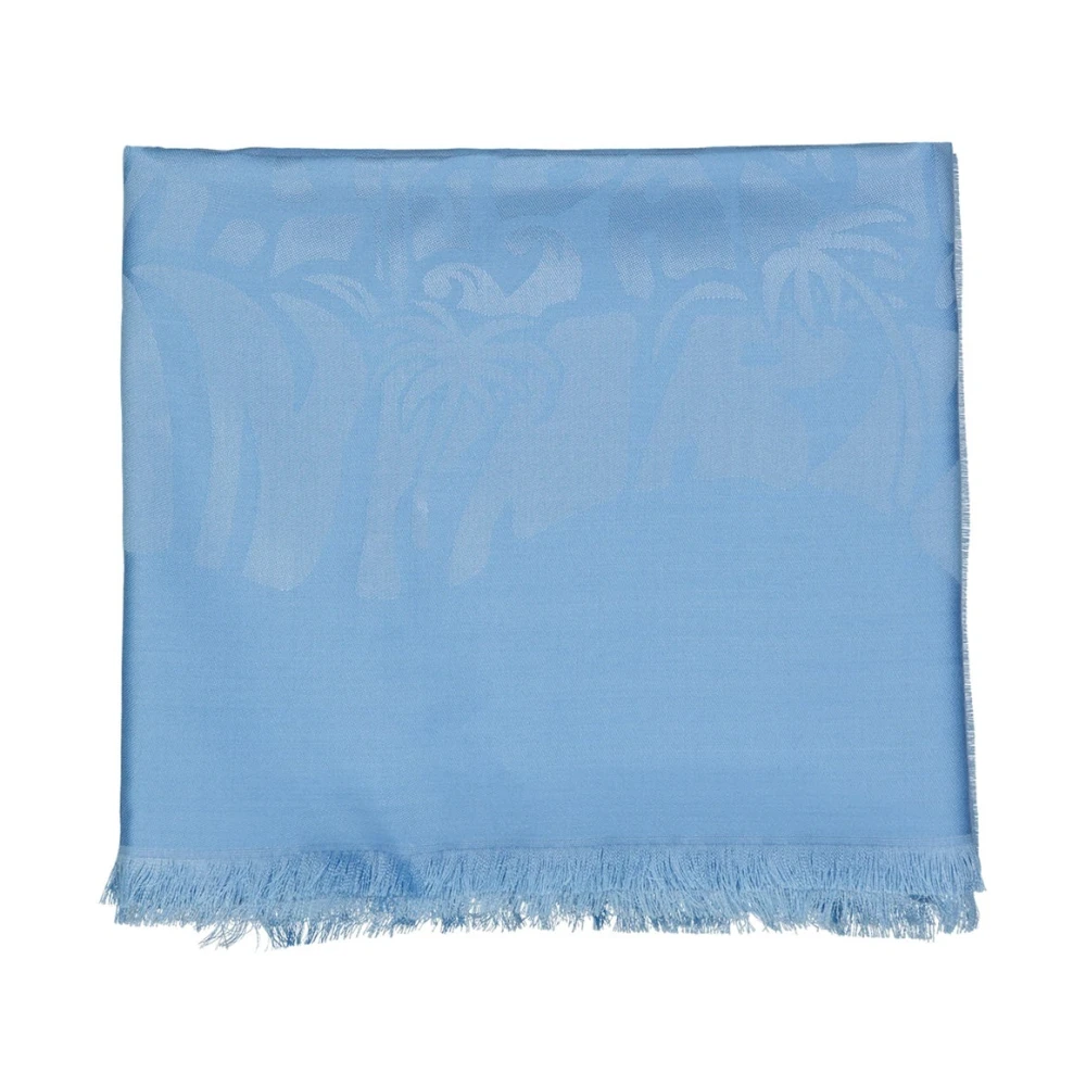 Lanvin Blauwe Zijden Wol Sjaal Franje Blue Dames