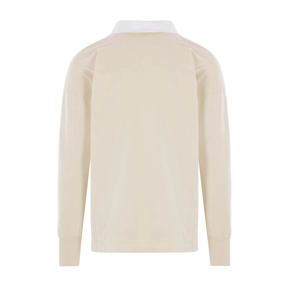 Maison Margiela Witte Katoenen Poloshirt met MM Print Beige Heren