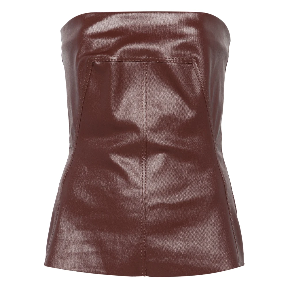 Rick Owens Coated-Denim Bustier Top Bruin Brown Dames