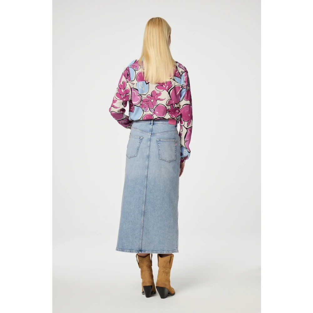 Fabienne Chapot Blauwe Denim Midi Rok met Zakken Blue Dames