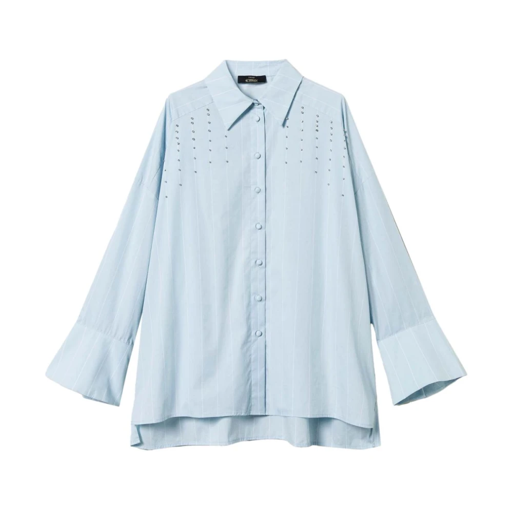 Twinset Blauw Gestreepte Knoopmanchet Overhemd Blue Dames