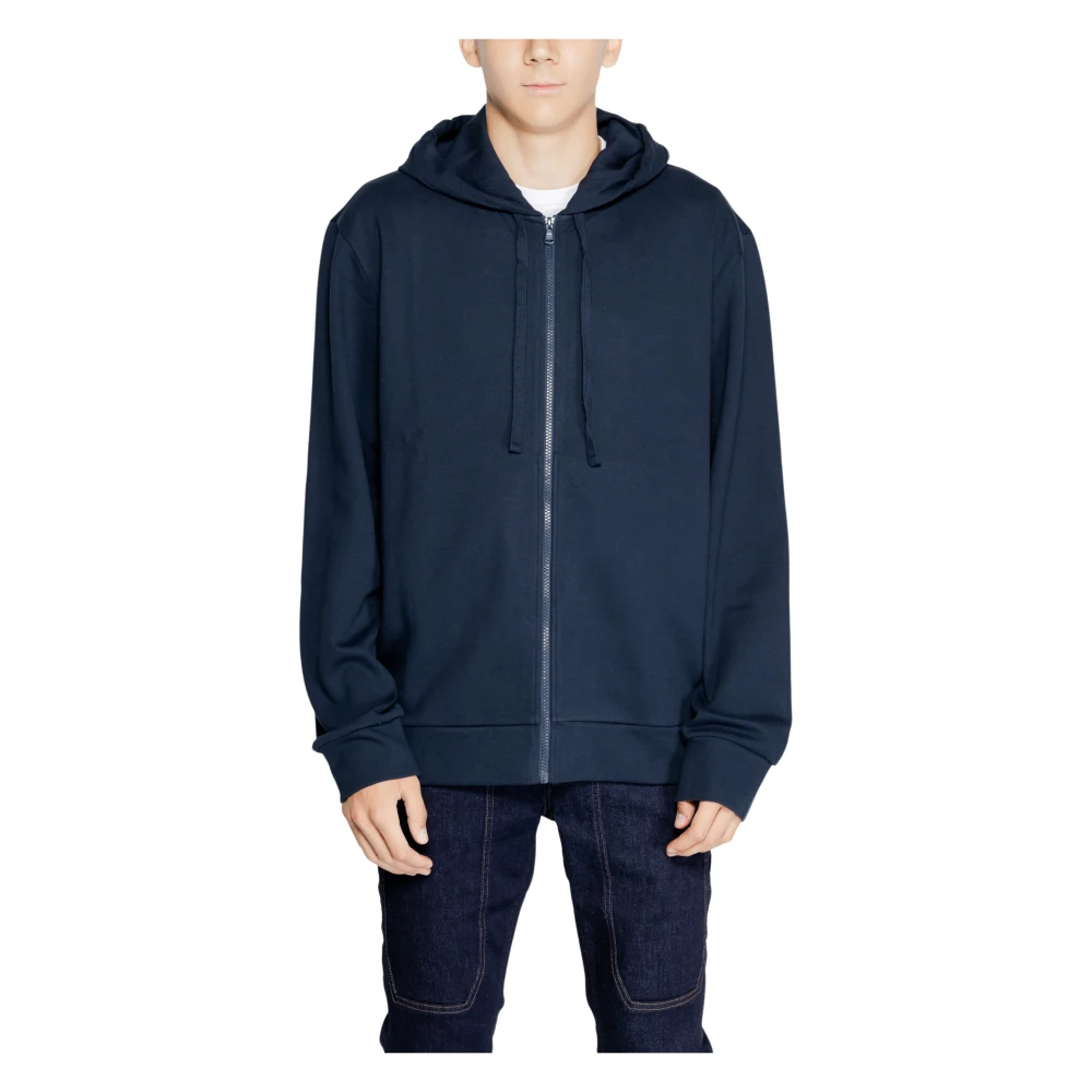 Emporio Armani Blauwe Hooded Rits Sweater Mannen Herfst Winter Blue Heren