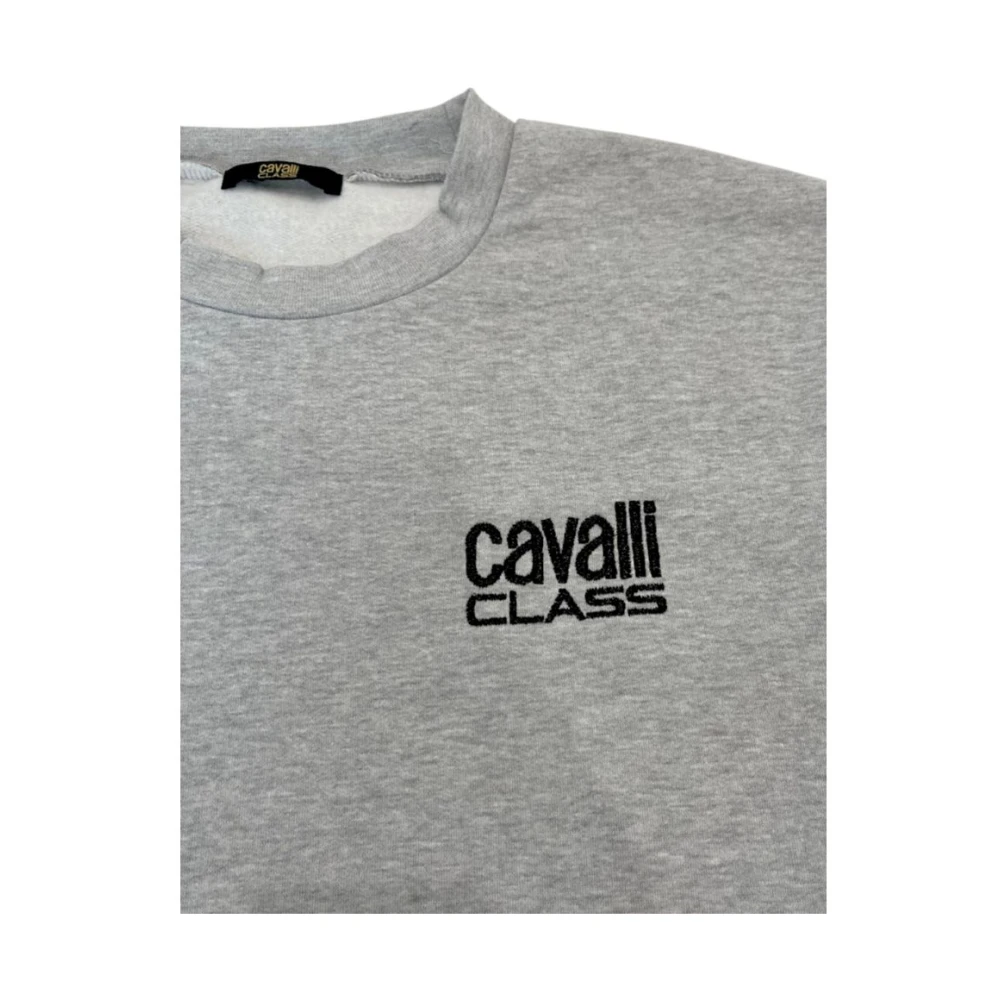 Cavalli Class Geborduurd Logo Fleece Hoodie Gray Heren