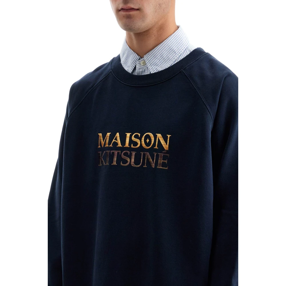 Maison Kitsuné Gradient Logo Oversized Crewneck Sweatshirt Blue Heren