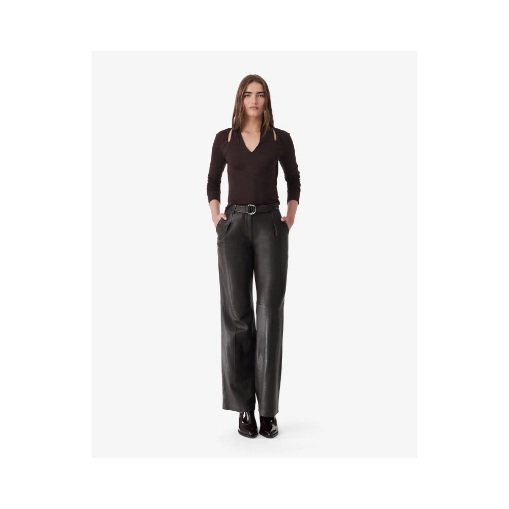 IRO Viscose V-hals T-shirt met schouderopeningen Brown Dames