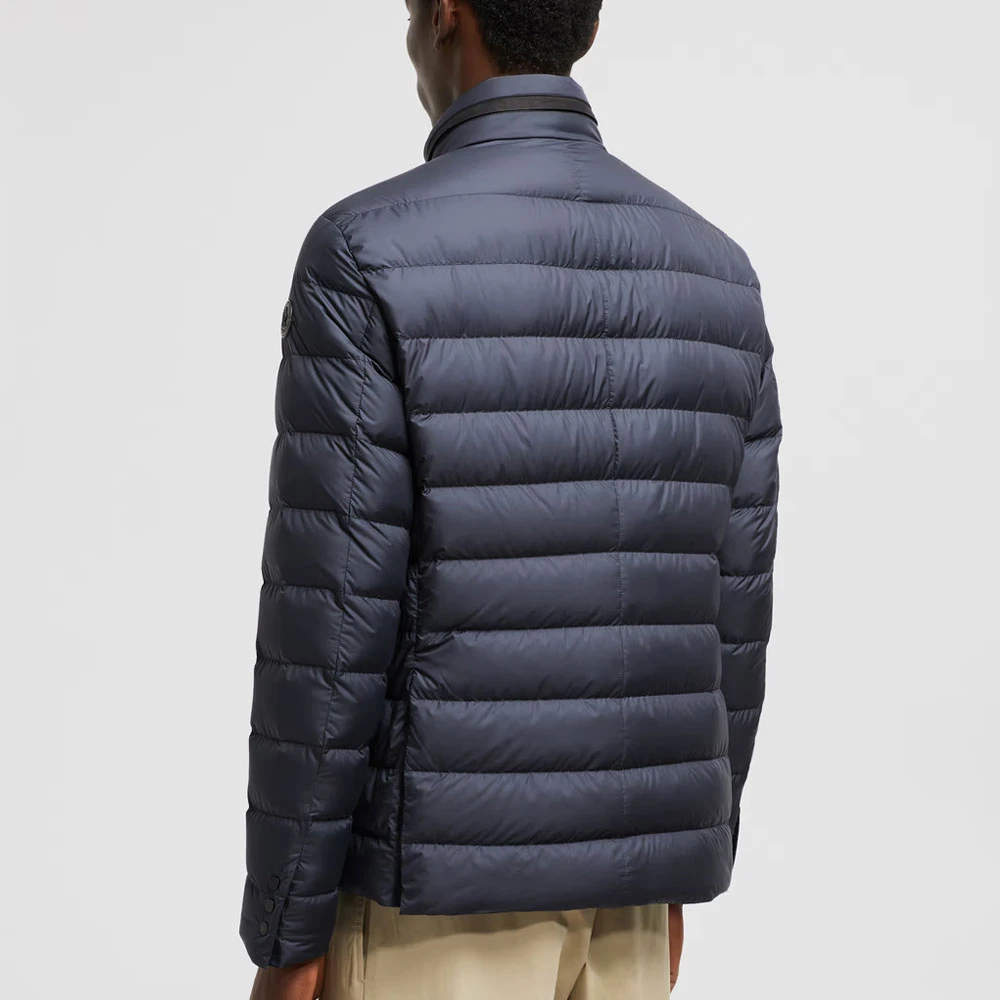 Moncler Navy Leren-afgewerkte Donsjas Blue Heren