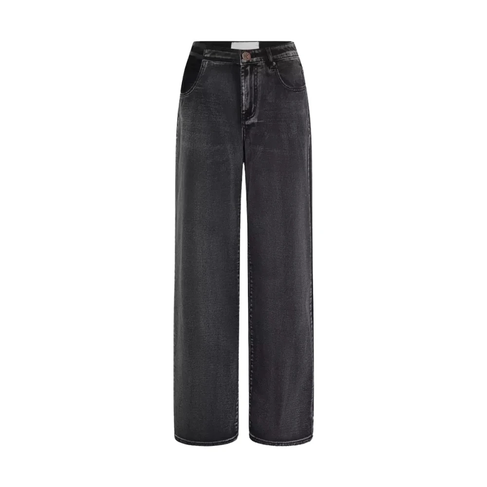 One Teaspoon Zwarte Wijde Pijp Jeans Jackson Mid Waist Black Dames