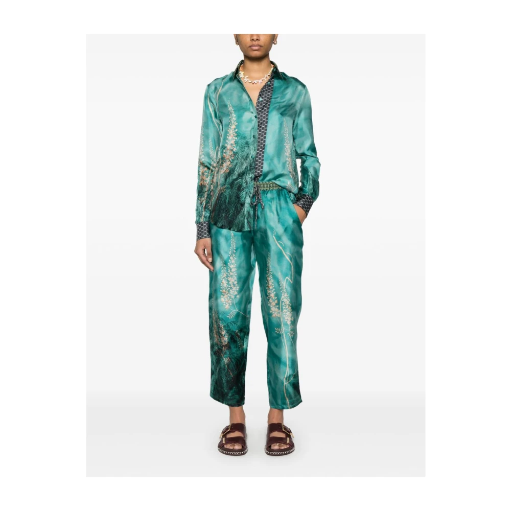 Pierre-Louis Mascia Bloemenprint Blauwe Broek Elastische Taille Multicolor Dames