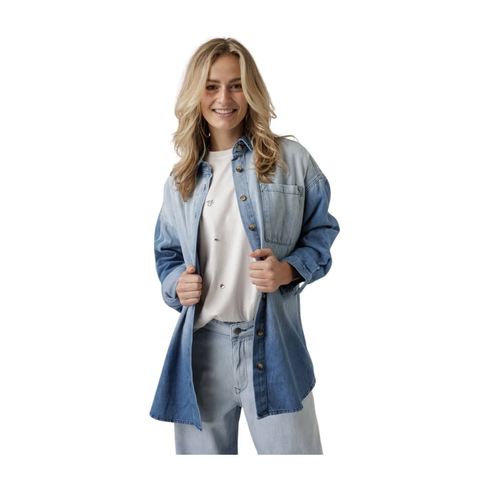 My Essential Wardrobe Blauwe Dip Dye Denim Blouse Oversized Blue Dames
