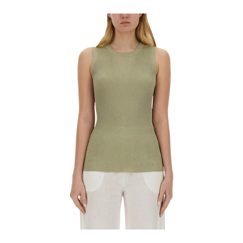 Fabiana Filippi Green Ribbed Knit Sleeveless Top - Female - Sleeveless Tops - L - Tops