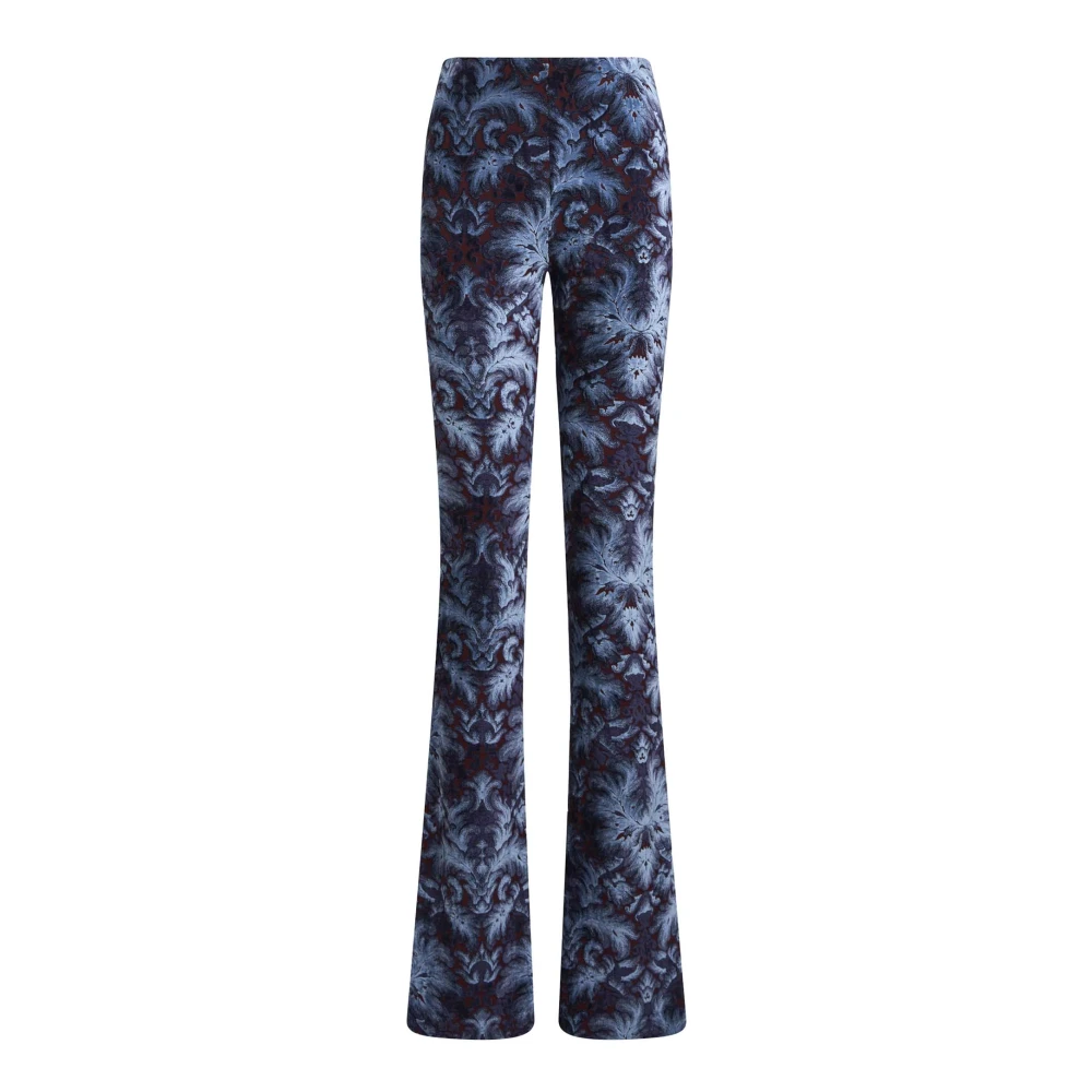 Etro Blue Wide Trousers, Female, M, Flared Jersey And Chenille Jacquard Trousers