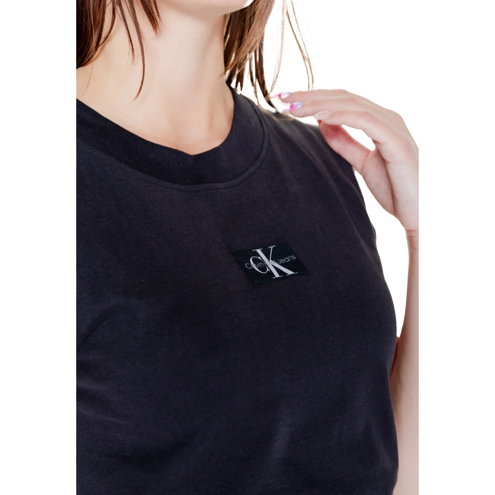 Calvin Klein Jeans Geweven Label T-Shirt Herfst Winter Collectie Black Dames