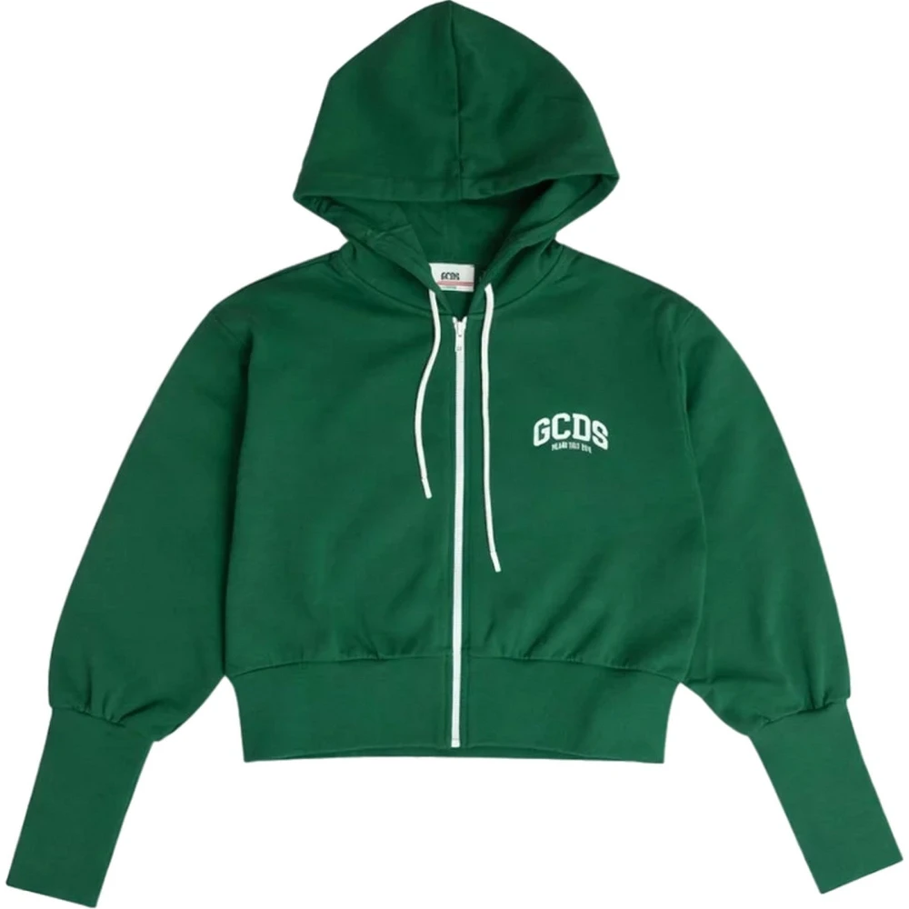Gcds Green Zip-Up Logo-Print Hoodie - Female - Zip-Throughs - Xs - Sweatshirts & Hoodies