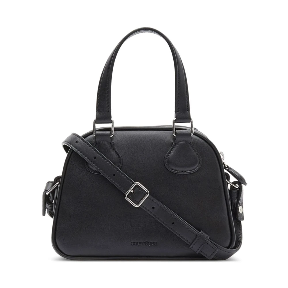 Courrèges Zwarte leren handtas met metalen logo Black Dames