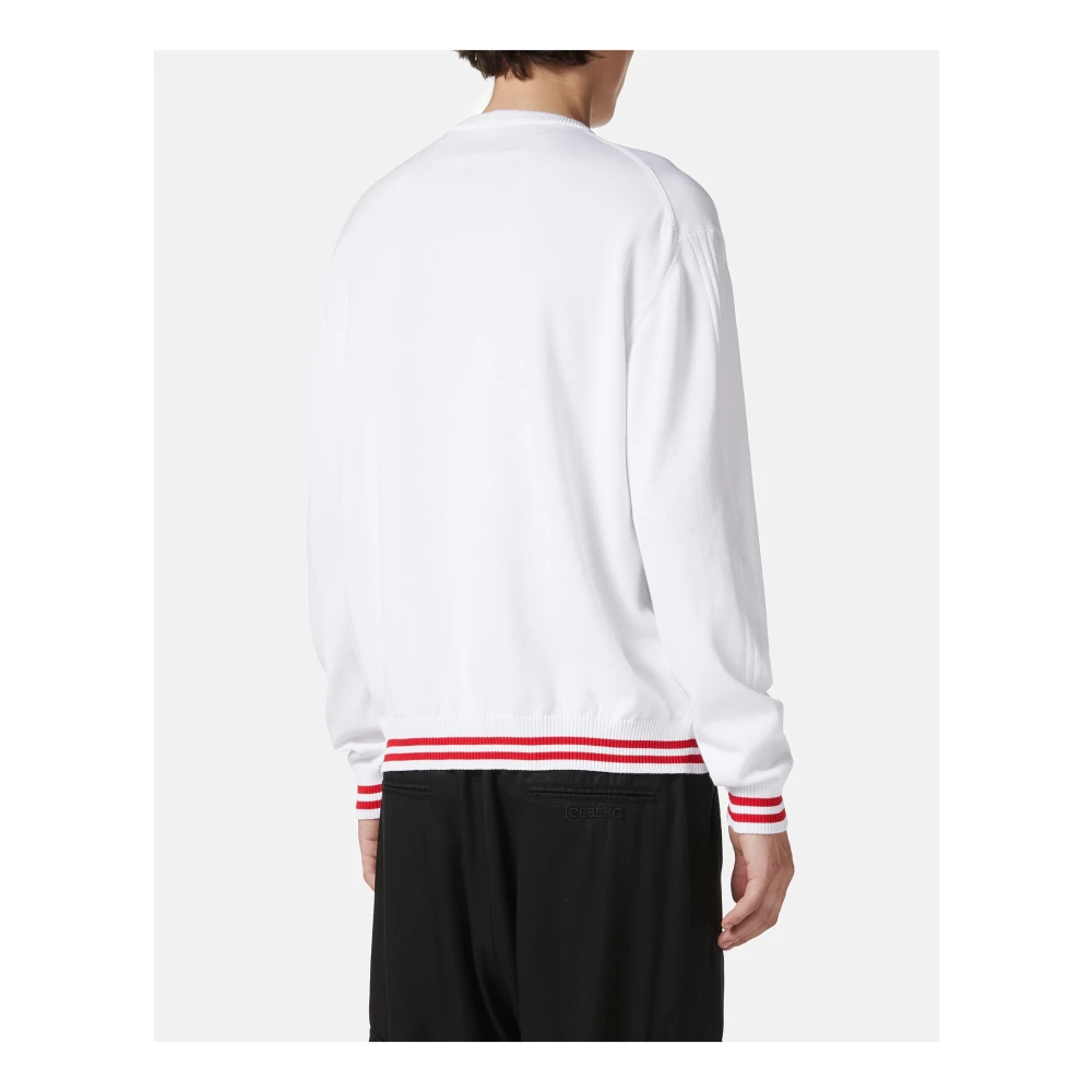 Iceberg Witte ronde hals katoenen trui met jacquard graphics White Heren