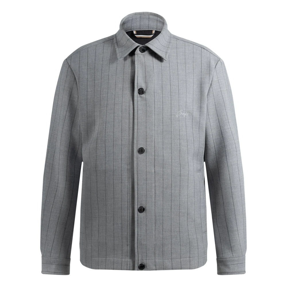 Hugo Boss Gestreept Overshirt met Script Logo Gray Heren