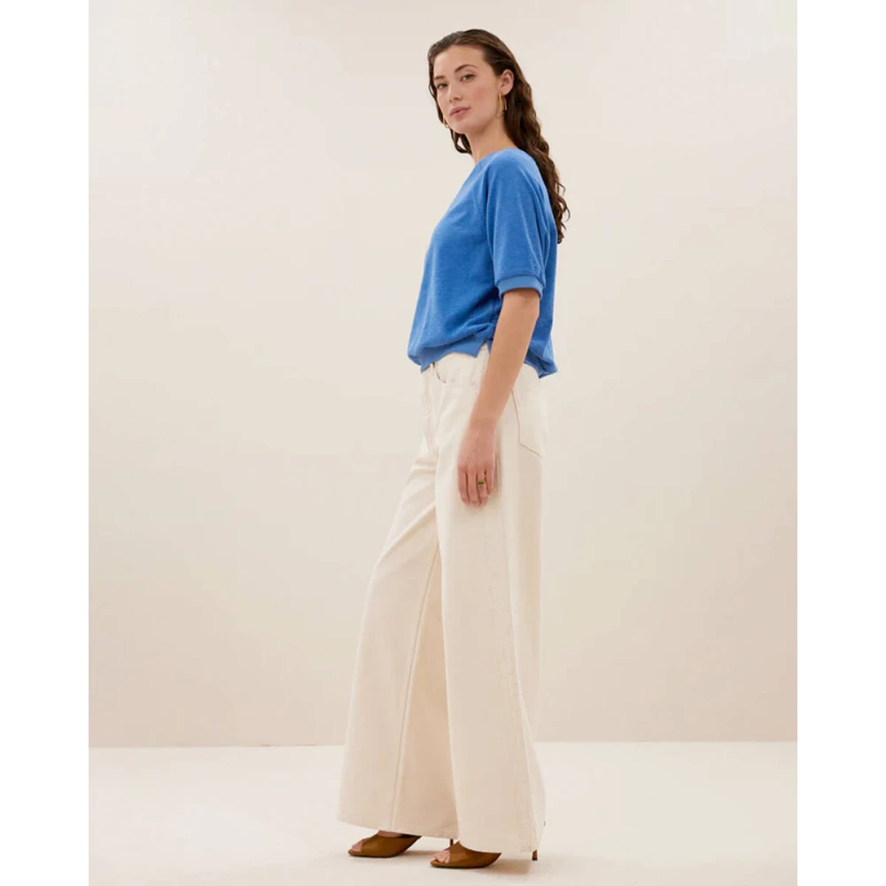 By-Bar Korte Mouw Slub Top Blue Dames