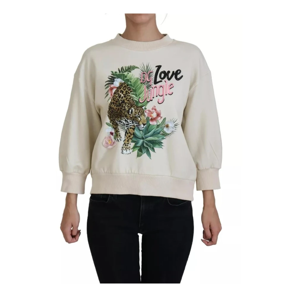 Dolce & Gabbana Katoenen Sweatshirt Upgrade Stijlvolle Casual Look Beige Dames