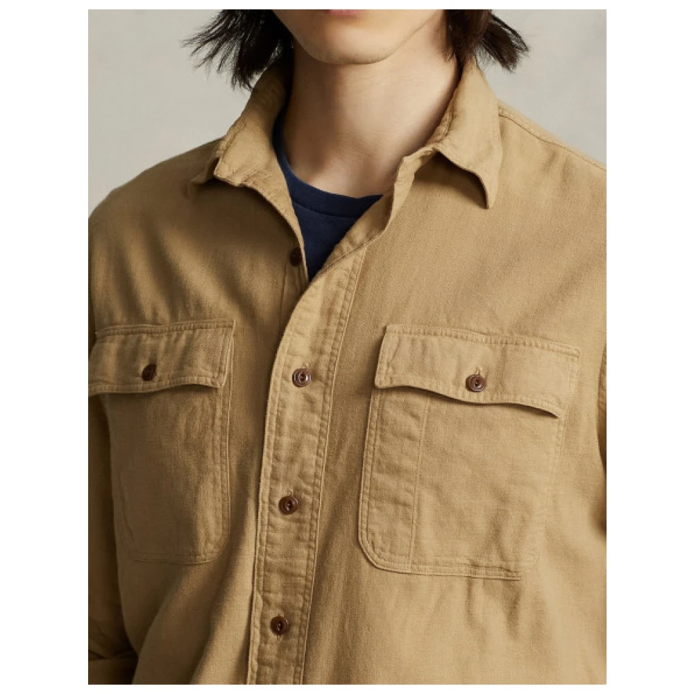 Polo Ralph Lauren Geborsteld katoenen werkkleding overhemd Brown Heren