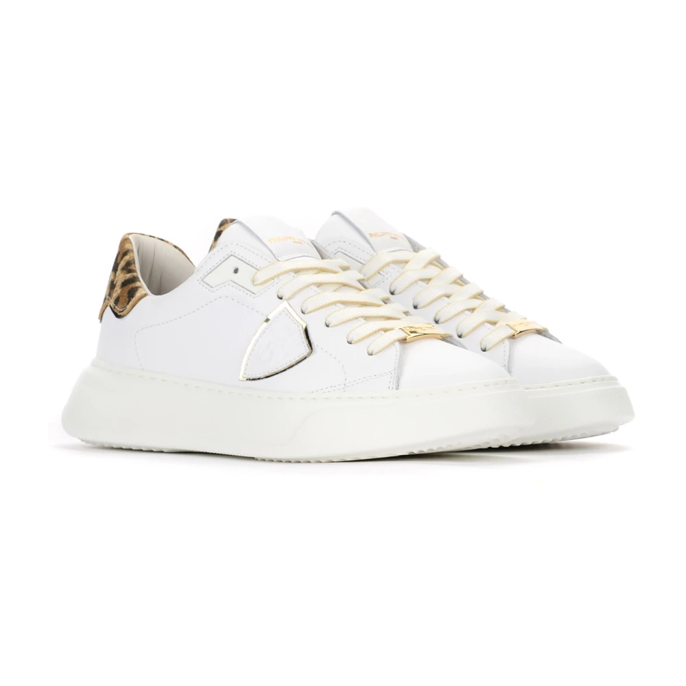 Philippe Model Witte Leren Leopard Print Temple Sneakers White Dames