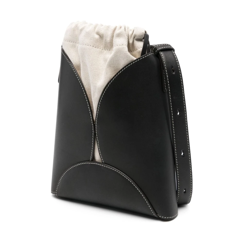 Jil Sander Zwarte Curve Schoudertas met Trekkoordsluiting Black Dames