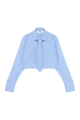 Camicia crop in popeline a righe con cravatta