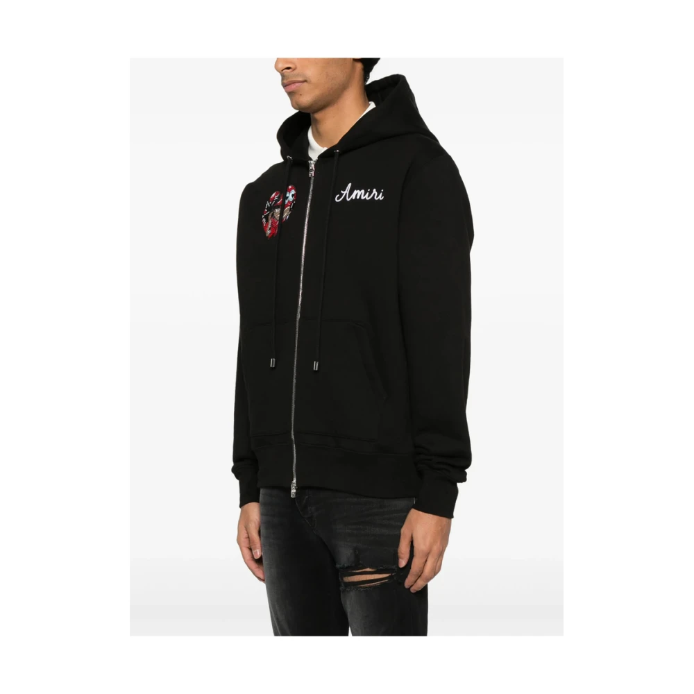 Amiri Zwarte rits hoodie met logo borduurwerk Black Heren