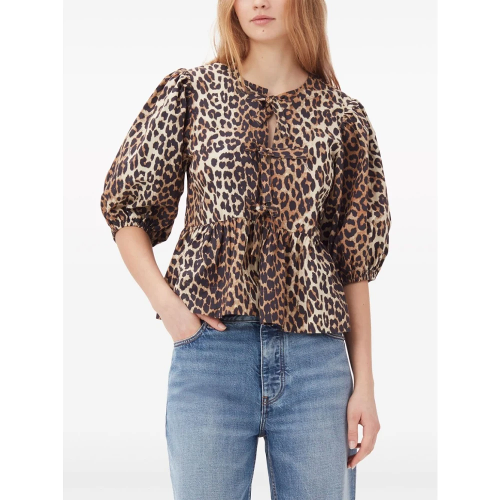 Ganni Bruine Luipaard Sweatshirt met Striksluiting Brown Dames