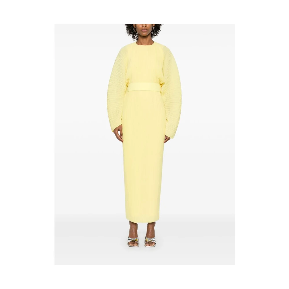 Solace London Gele Plissé Lange Mouw Jurk Yellow Dames