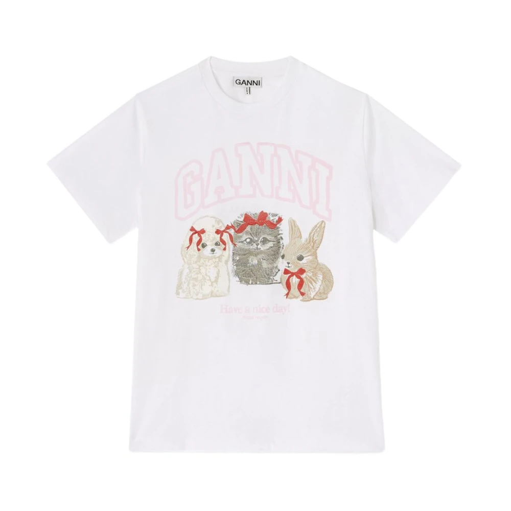 Ganni Women's White T-Shirts, Xs, T-Shirts And Polos