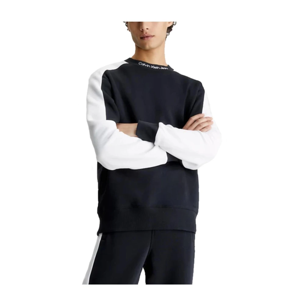Calvin Klein Men's Black Round-Neck Knitwear, Xl, Colorblock Jumper With Round Neck
