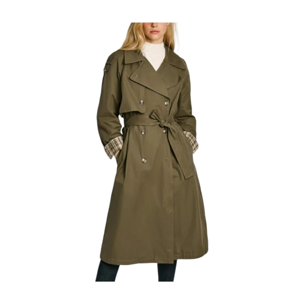 Pepe Jeans Witte Trenchcoat Elegante Functionele Stijl Green Dames