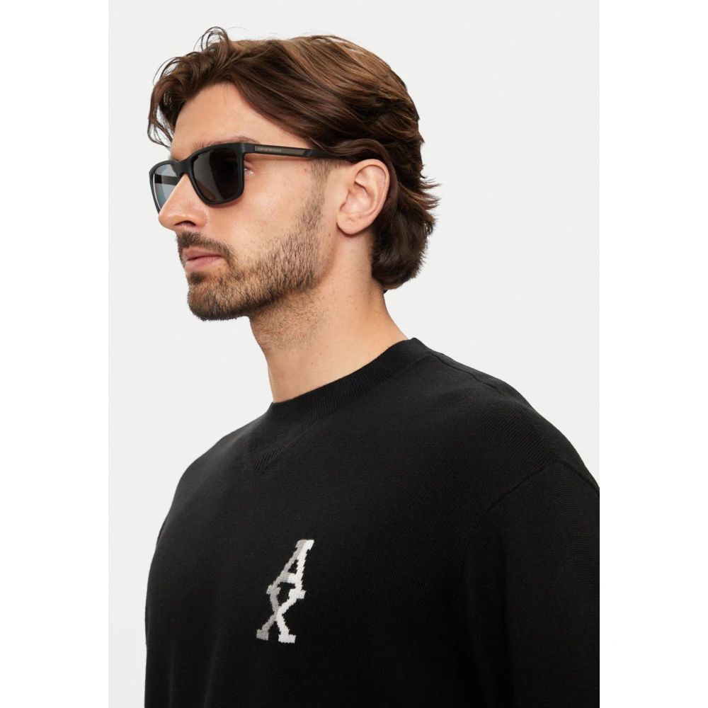 Armani Exchange Zwarte Trui Ronde Hals Lange Mouw Black Heren