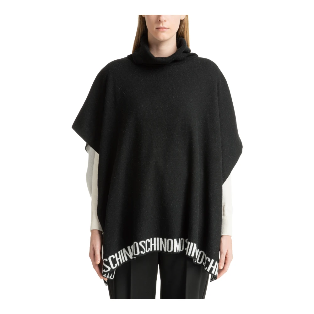 Moschino Effen Logo Poncho Black Dames