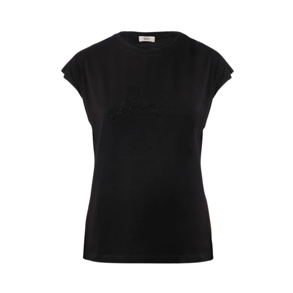 Herno Sparkle Logo T-shirt Black Dames