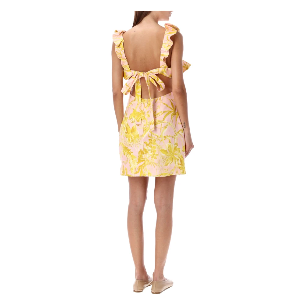 Zimmermann Bloemen Ruffle Mini Jurk Roze Geel Multicolor Dames