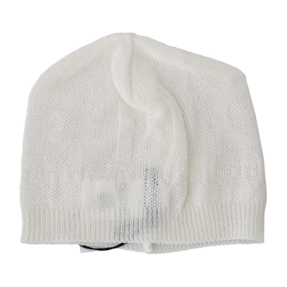 Costume National Men's White Beanie Hat Logo Details Italy