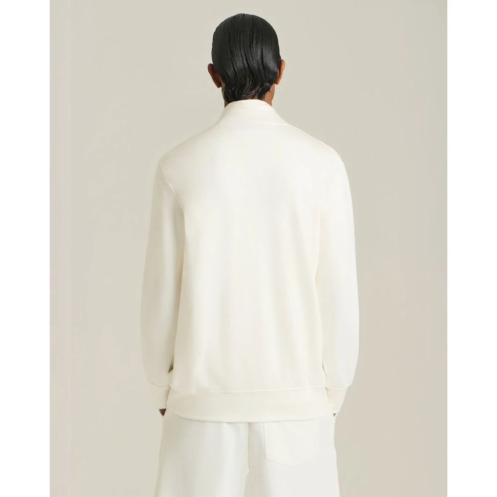 Kiton Stretch Viscose Zip-Up Sweatshirt White Heren
