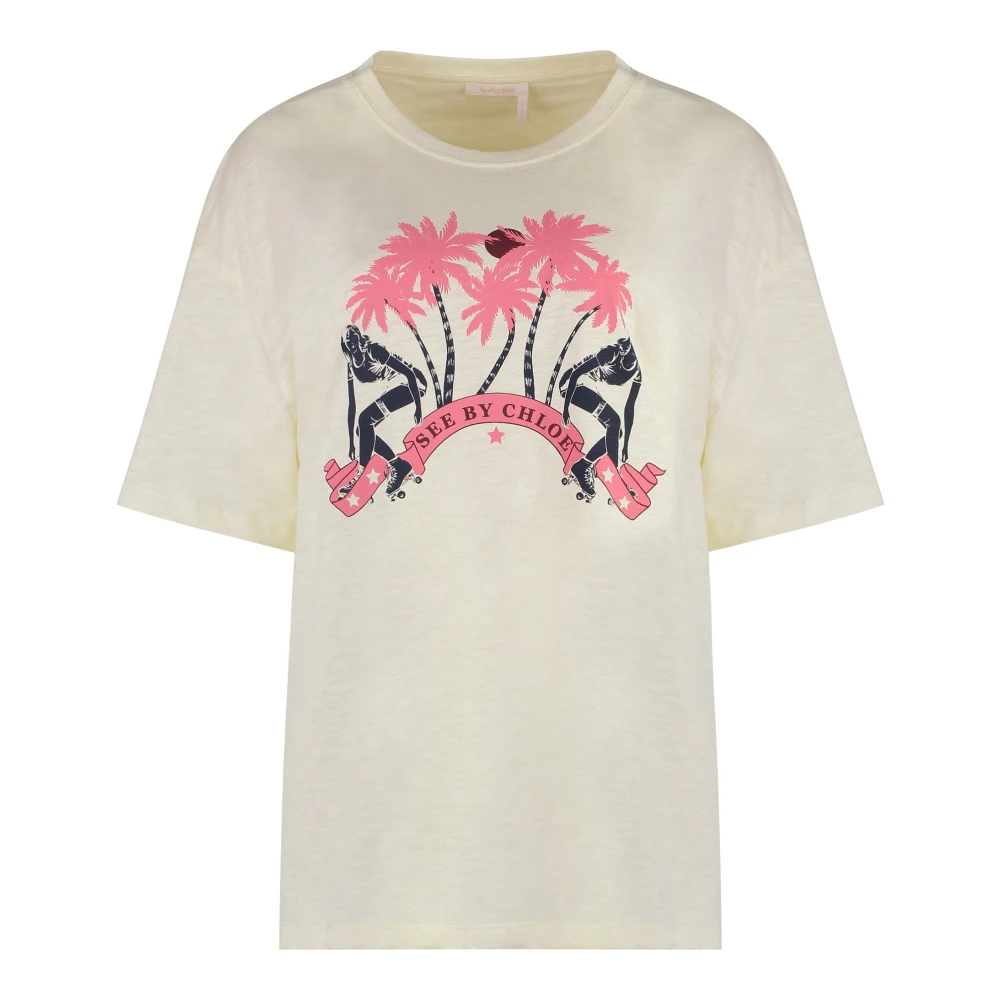 See by Chloé Bomull T-shirt med Ribbad Krage Yellow, Dam