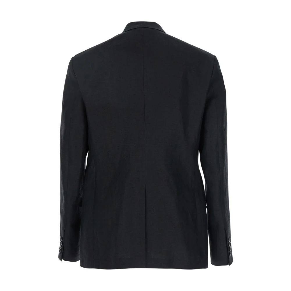 Dolce & Gabbana Zwart Linnen Double-Breasted Peak Revers Jas Black Heren