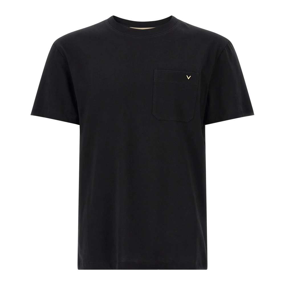 Valentino Garavani Mannelijk Zwart Tops Heren, L, Katoen, Katoenen T-Shirt Met Vgold