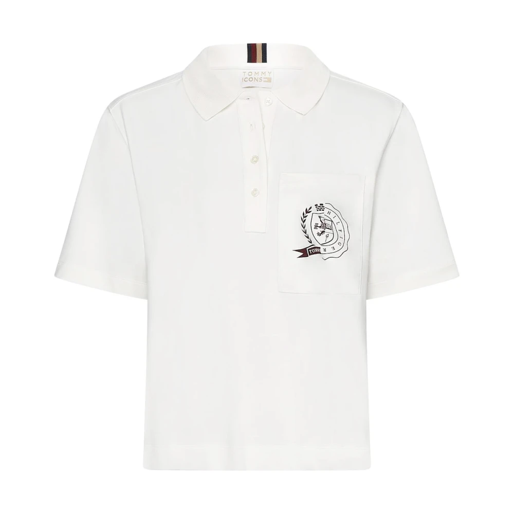 Tommy Hilfiger Women's White Tommy Icons Logo Polo Shirt - Polo Shirts - S - Tops