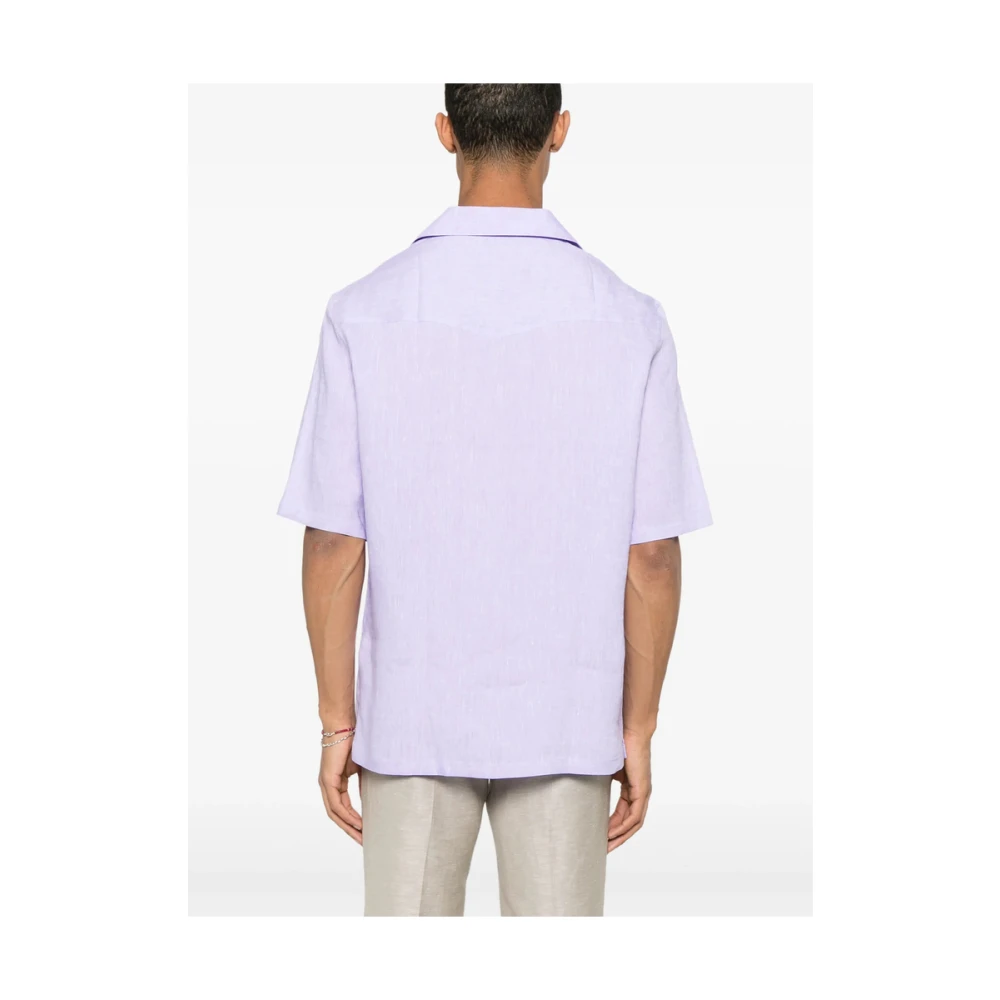 BRUNELLO CUCINELLI Lavendel Paarse Camp Kraag Shirt Purple Heren