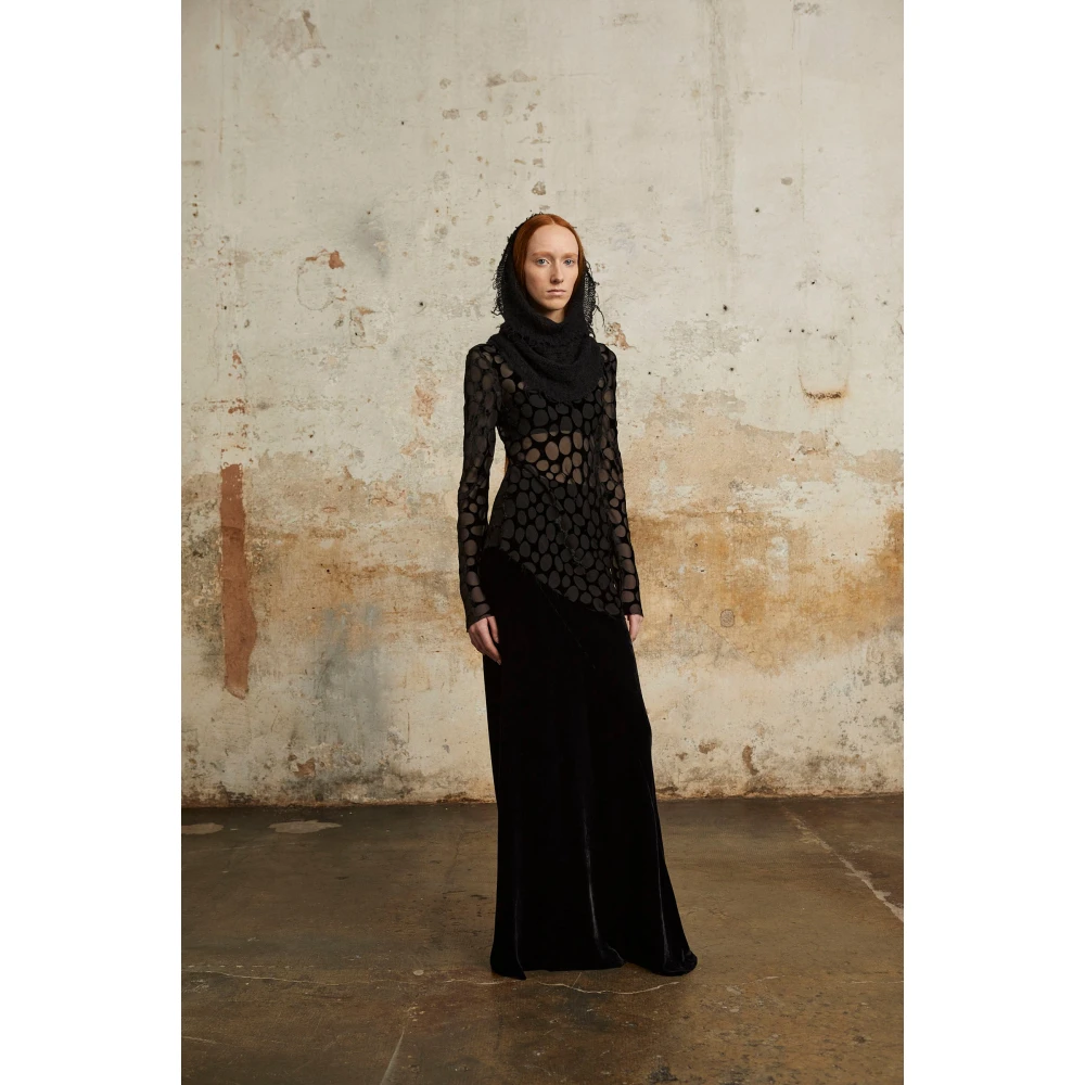 Cortana Roisin wijde zwarte fluwelen rok Black Dames