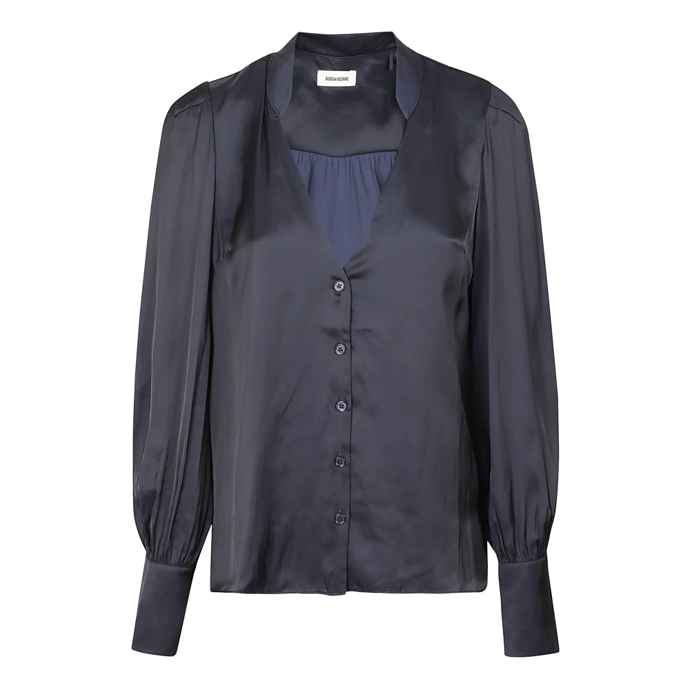 Zadig & Voltaire Satijnen overhemd met juweelknopen Blue Dames