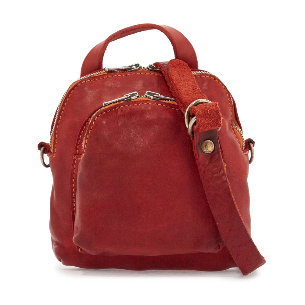 Guidi Rode Leren Mini Rugzak met Verstelbare Band Red Heren